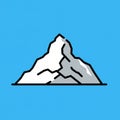 Stylized depiction of a jagged mountain peak, outlined in black against a solid blue Royalty Free Stock Photo