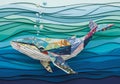 A stylized depiction of a whale using a collage technique, featuring various colorful Royalty Free Stock Photo