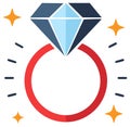 Stylized Diamond Engagement Ring Icon with Stars and Sparkle Graphic Element Royalty Free Stock Photo