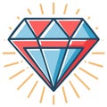 Stylized Diamond Gemstone Sparkles with Light Rays Royalty Free Stock Photo