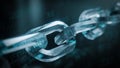 A stylized digital chain with holographic text representing blockchain technology concepts and secure data links Royalty Free Stock Photo