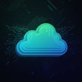 Stylized digital cloud icon layered with a gradient of teal and blue hues. Circuitry lines Royalty Free Stock Photo