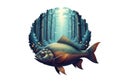 A stylized, digital fish illustration dominates Royalty Free Stock Photo