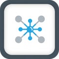 Stylized digital network icon within a rounded square frame. Central blue circle conne Royalty Free Stock Photo