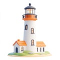 Charming Cartoon Lighthouse with Keeper\'s House, Coastal Scene Royalty Free Stock Photo