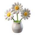 Stylized digital rendering of three white daisy flowers presented in a simple vase Royalty Free Stock Photo