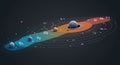 A stylized, digital representation of a solar system with multiple planets orbiting a Royalty Free Stock Photo