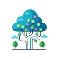 Stylized digital tree with network branches representing data and technology in flat vector design Royalty Free Stock Photo