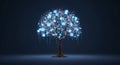 Digital Tree of Connections Glowing Blue Icons on Dark Background Royalty Free Stock Photo
