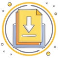 Stylized document icon with a download arrow and circular frame symbolizing data transfer Royalty Free Stock Photo