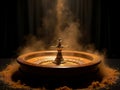 A stylized, dramatic image of a vintage roulette wheel with golden dust on a dark surface, set against an indistinct backdrop Royalty Free Stock Photo