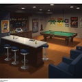 Stylized drawing of a basement game room featuring a billiards Royalty Free Stock Photo