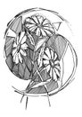 A stylized drawing of daisies.