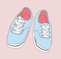 Stylized drawing of misplaced footwear in color