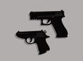 Stylized drawing of a pair of pistols. Sidearm, handgun, personal weapon.