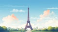 Stylized drawing of Paris Eiffel Tower large view in flat colors style