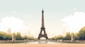 Stylized drawing of Paris Eiffel Tower large view in flat colors
