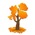 A stylized drawing of a yellow autumn oak. Fallen yellow leaves illustration Royalty Free Stock Photo