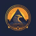 Stylized eagle head with a pyramid backdrop and vibrant sunset colors. Royalty Free Stock Photo