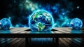 Stylized earth globe in infinite cosmic universe galaxy space background Royalty Free Stock Photo