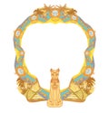 Stylized Egyptian cat , decorative frame