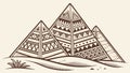 Stylized Egyptian Pyramids with Patterns, Geometric Cultural Art, vector design Generative AI Royalty Free Stock Photo