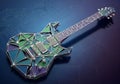 A stylized electric guitar with a geometric, low-poly design features a triangular Royalty Free Stock Photo