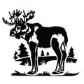 Stylized elk with big horns in the forest, logo, isolated object on a white background, vector illustration Royalty Free Stock Photo