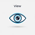Stylized eye illustration with a digital aesthetic. Black and blue outlines create the eye Royalty Free Stock Photo