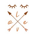 Stylized face from eyes arrows text Love Simple hand drawn trendy line portrait art. Royalty Free Stock Photo