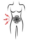 Stylized female body with pain point in the belly