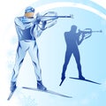 Stylized figure of a biathlonist on a blue background Royalty Free Stock Photo
