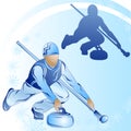 Stylized figure of a curler on a blue background