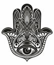 The stylized figure of an Hamsa Hand of Fatima. Ornate amulet Hamsa Hand of Fatima. Ethnic amulet