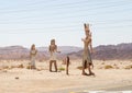 Stylized figures of Egyptian gods entering Timna National Park near Eilat city, southern Israel