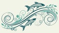Stylized Fish in Dynamic Wave Pattern Vector Illustration, vector design Generative AI Royalty Free Stock Photo