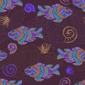 Stylized fishes seamless pattern