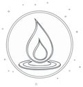 Stylized flame icon with water ripple and celestial elements outline art Royalty Free Stock Photo