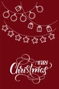 Stylized flat Christmas toys on red backgroud and the text of Merry Christmas. Vector illustration EPS10 Royalty Free Stock Photo