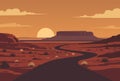Stylized Flat Desert Road Landscape at Sunset with Dramatic Skies Illustration Royalty Free Stock Photo