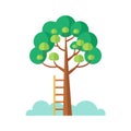 Stylized Flat Design Illustration of a Tree with a Ladder and Clouds Royalty Free Stock Photo