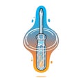 Stylized Flathead Screwdriver Graphic Floating with Blue and Orange Background Royalty Free Stock Photo