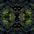 Stylized floral pattern symmetrical on black background
