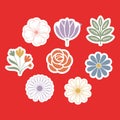 Stylized Floral stickers and Botanical Elements Collection on Red Background Royalty Free Stock Photo