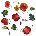 Stylized flowers in flat style. Elements of Petrikovskaya painting.