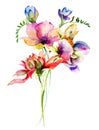 Stylized flowers watercolor illustration Royalty Free Stock Photo