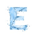 Stylized font, text made of water splashes, capital letter e, is