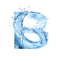 Stylized font, text made of water splashes, capital letter b, isolated on white background