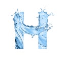 Stylized font, text made of water splashes, capital letter h, is