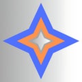 Abstract four pointed star shape with concentric orange and blue layers Royalty Free Stock Photo